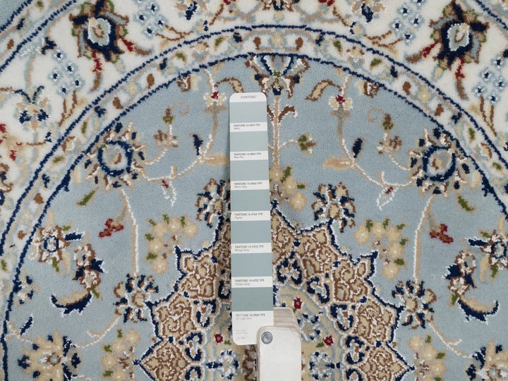 3'3" x 3'3" New Hand Knotted Blue Wool & Silk Round Oriental Rug - MOA10292534
