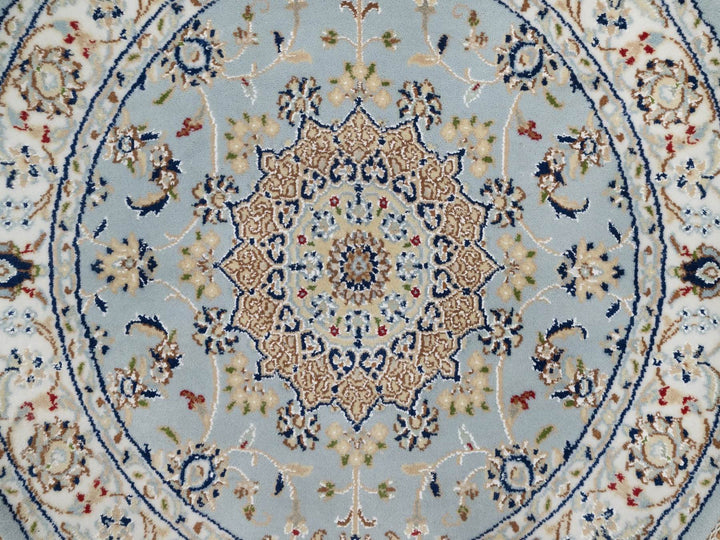 3'3" x 3'3" New Hand Knotted Blue Wool & Silk Round Oriental Rug - MOA10292534