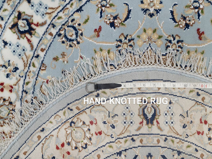3'3" x 3'3" New Hand Knotted Blue Wool & Silk Round Oriental Rug - MOA10292534