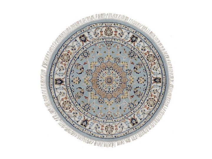 3'3" x 3'3" New Hand Knotted Blue Wool & Silk Round Oriental Rug - MOA10292535