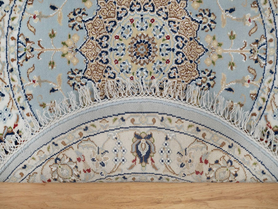 3'3" x 3'3" New Hand Knotted Blue Wool & Silk Round Oriental Rug - MOA10292535