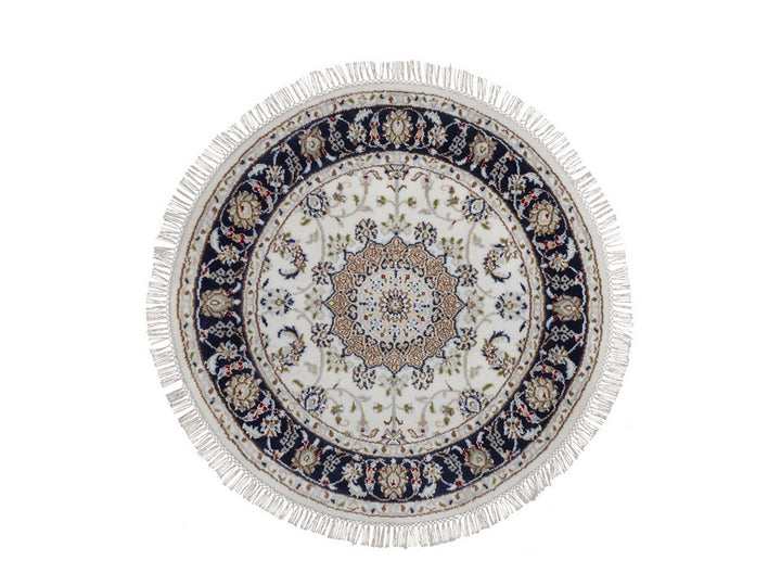 3'1" x 3'1" New Hand Knotted Ivory Wool & Silk Round Oriental Rug - MOA10292536