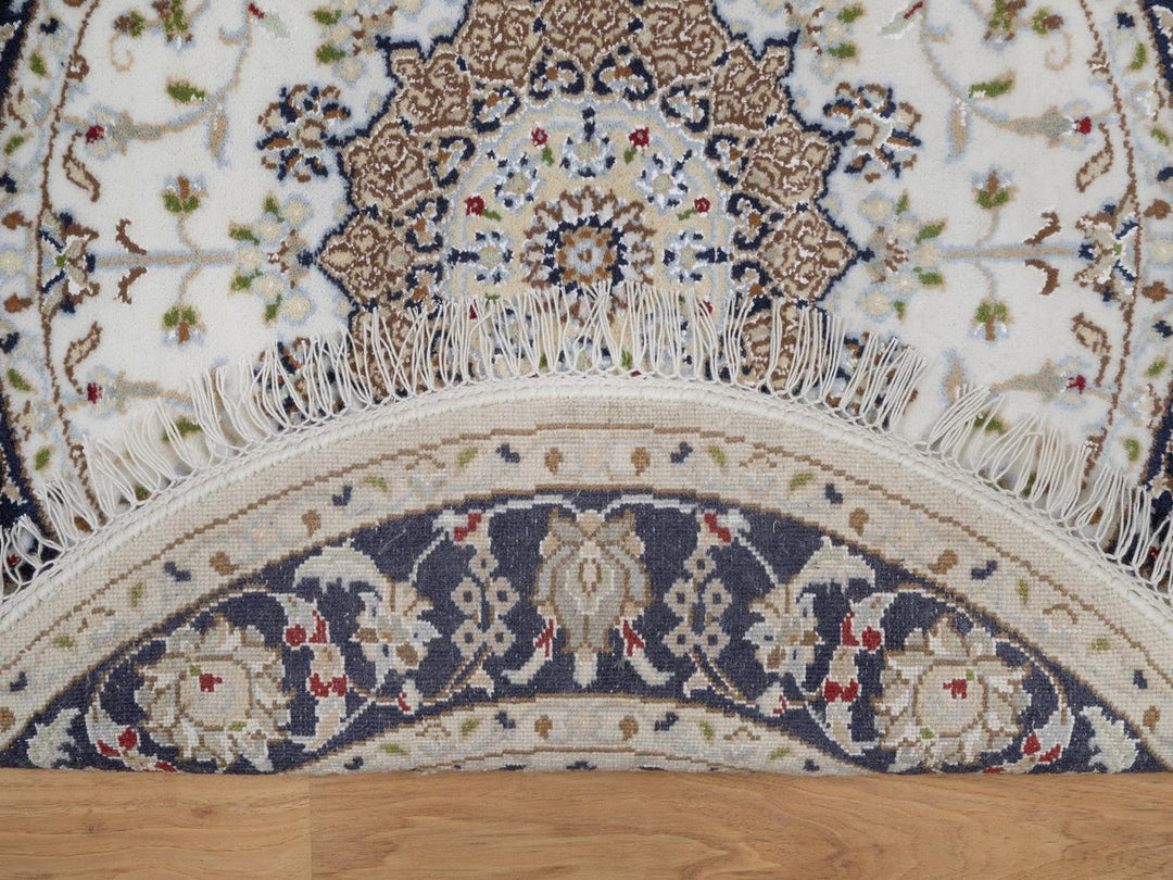 3'1" x 3'1" New Hand Knotted Ivory Wool & Silk Round Oriental Rug - MOA10292536