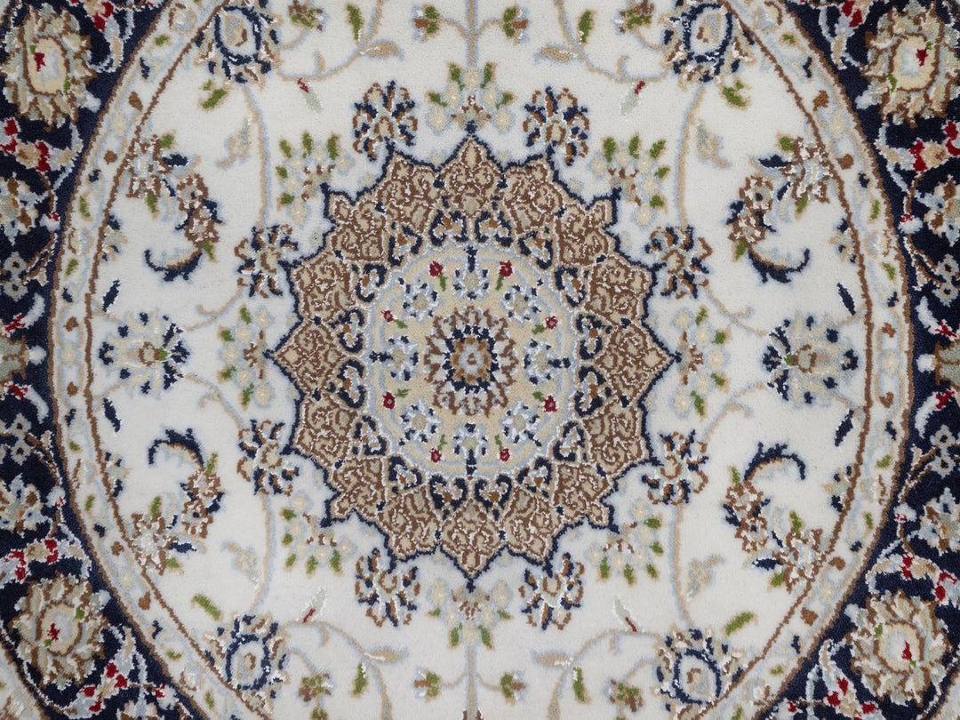 3'1" x 3'1" New Hand Knotted Ivory Wool & Silk Round Oriental Rug - MOA10292536