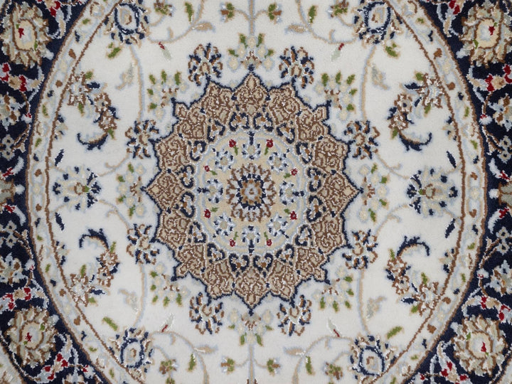 3'1" x 3'1" New Hand Knotted Ivory Wool & Silk Round Oriental Rug - MOA10292536