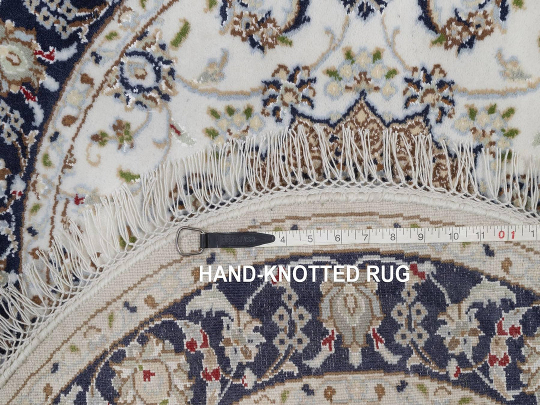 3'1" x 3'1" New Hand Knotted Ivory Wool & Silk Round Oriental Rug - MOA10292536
