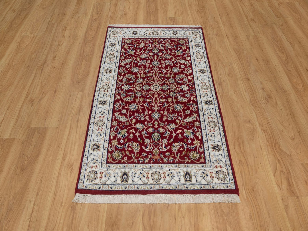 3'1" x 5'2" New Hand Knotted Red Wool & Silk Rectangle Oriental Rug - MOA10292537
