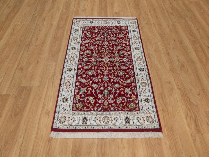 3'1" x 5'2" New Hand Knotted Red Wool & Silk Rectangle Oriental Rug - MOA10292537