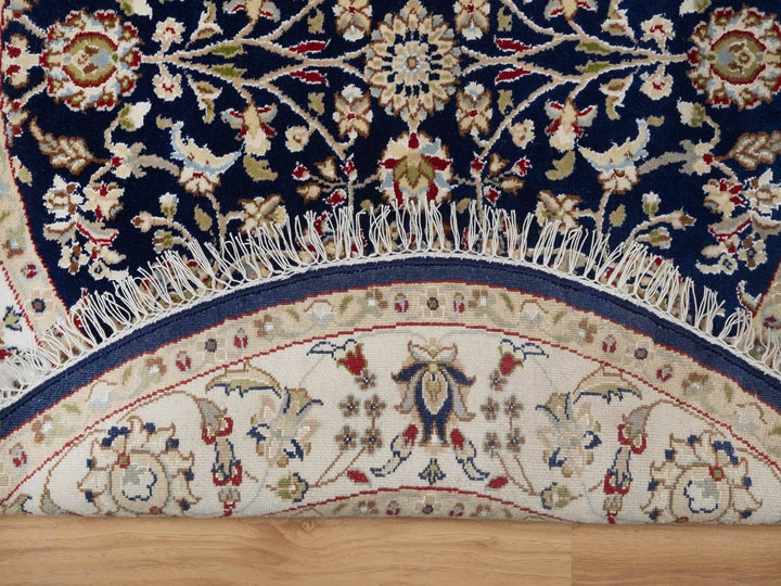 4'4" x 4'4" New Hand Knotted Blue Wool & Silk Round Oriental Rug - MOA10292538