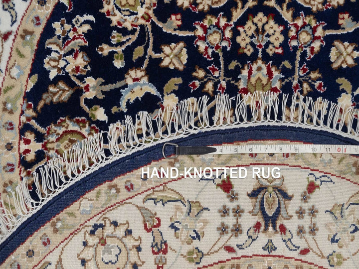 4'4" x 4'4" New Hand Knotted Blue Wool & Silk Round Oriental Rug - MOA10292538