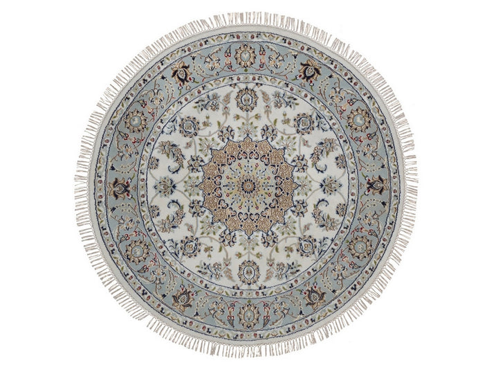 4'3" x 4'3" New Hand Knotted Ivory Wool & Silk Round Oriental Rug - MOA10292539