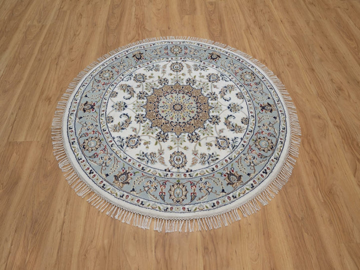 4'3" x 4'3" New Hand Knotted Ivory Wool & Silk Round Oriental Rug - MOA10292539