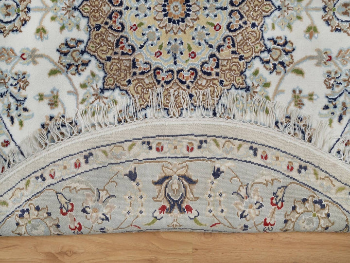 4'3" x 4'3" New Hand Knotted Ivory Wool & Silk Round Oriental Rug - MOA10292539
