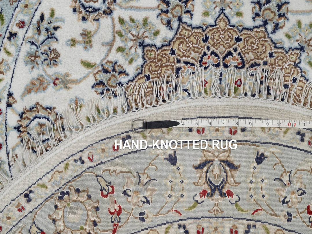 4'3" x 4'3" New Hand Knotted Ivory Wool & Silk Round Oriental Rug - MOA10292539
