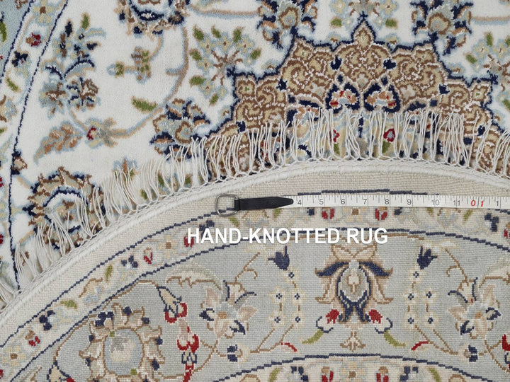 4'3" x 4'3" New Hand Knotted Ivory Wool & Silk Round Oriental Rug - MOA10292539