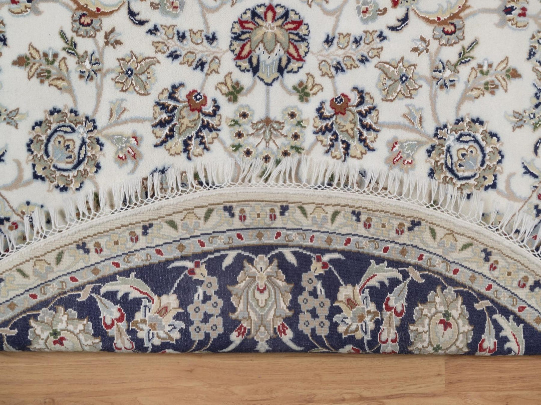 6'1" x 6'1" New Hand Knotted Ivory Wool & Silk Round Oriental Rug - MOA10292540