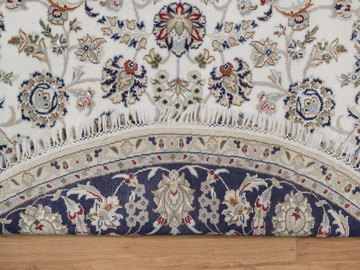 6'1" x 6'1" New Hand Knotted Ivory Wool & Silk Round Oriental Rug - MOA10292540
