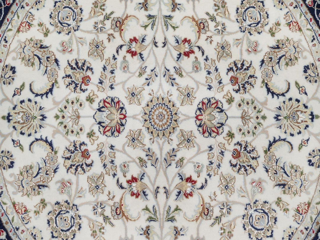 6'1" x 6'1" New Hand Knotted Ivory Wool & Silk Round Oriental Rug - MOA10292540