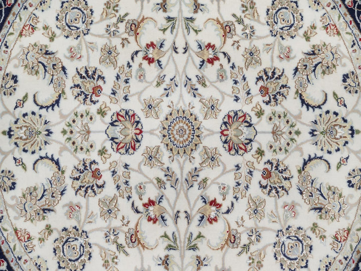 6'1" x 6'1" New Hand Knotted Ivory Wool & Silk Round Oriental Rug - MOA10292540