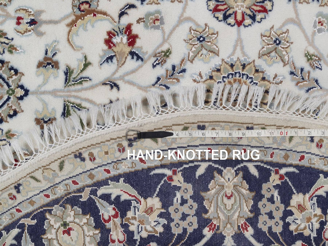 6'1" x 6'1" New Hand Knotted Ivory Wool & Silk Round Oriental Rug - MOA10292540