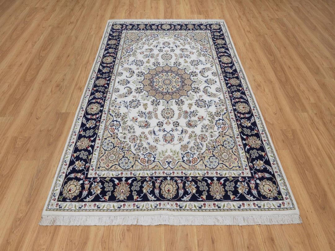 5'6" x 8'4" New Hand Knotted Ivory Wool & Silk Rectangle Oriental Rug - MOA10292541