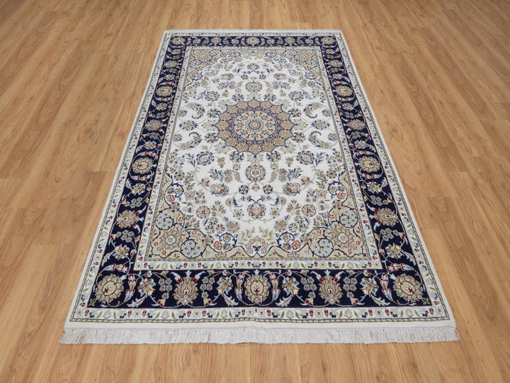 5'6" x 8'4" New Hand Knotted Ivory Wool & Silk Rectangle Oriental Rug - MOA10292541