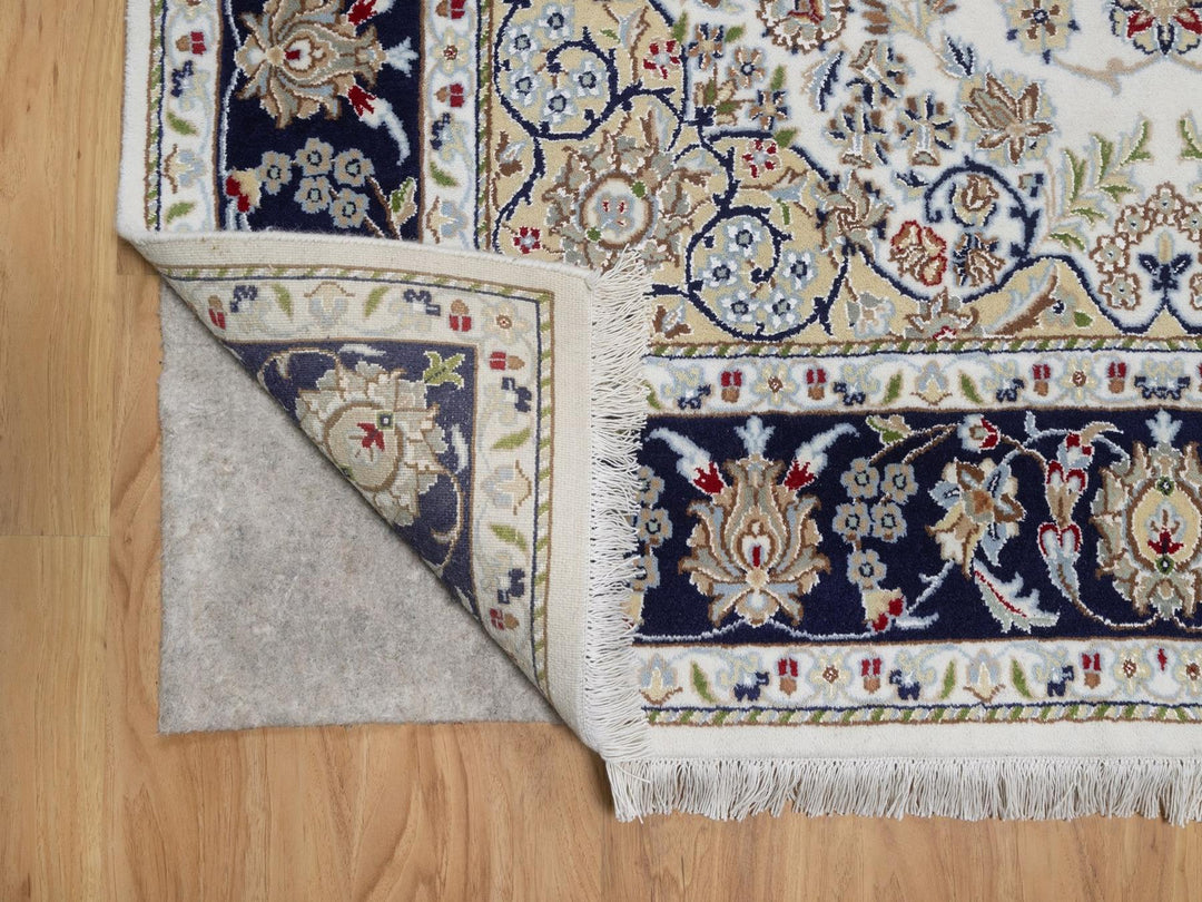 5'6" x 8'4" New Hand Knotted Ivory Wool & Silk Rectangle Oriental Rug - MOA10292541