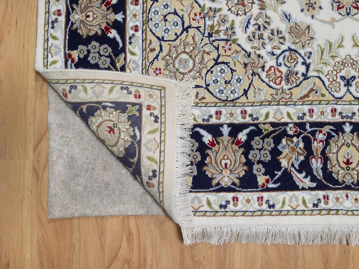 5'6" x 8'4" New Hand Knotted Ivory Wool & Silk Rectangle Oriental Rug - MOA10292541