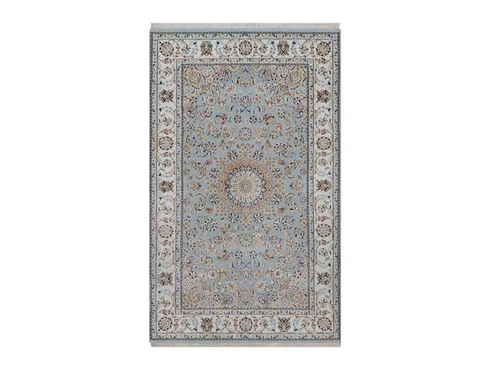 4'11" x 8'1" New Hand Knotted Blue Wool & Silk Rectangle Oriental Rug - MOA10292542