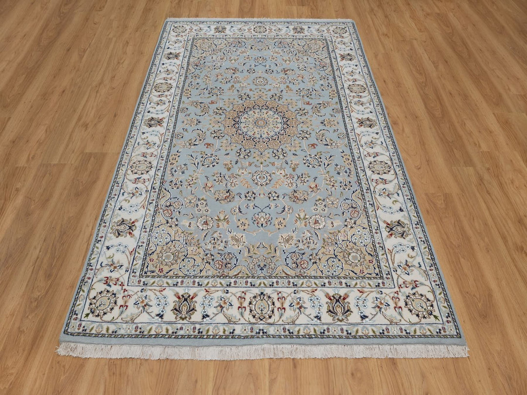 4'11" x 8'1" New Hand Knotted Blue Wool & Silk Rectangle Oriental Rug - MOA10292542