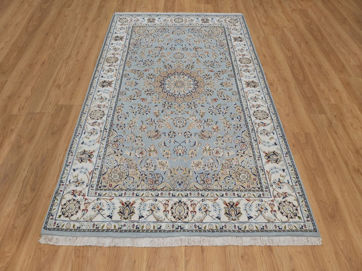 4'11" x 8'1" New Hand Knotted Blue Wool & Silk Rectangle Oriental Rug - MOA10292542