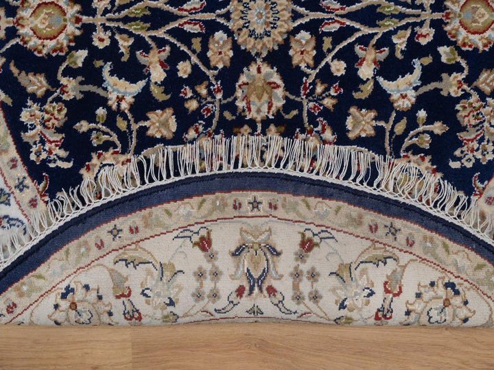 4'3" x 4'4" New Hand Knotted Blue Wool & Silk Round Oriental Rug - MOA10292544