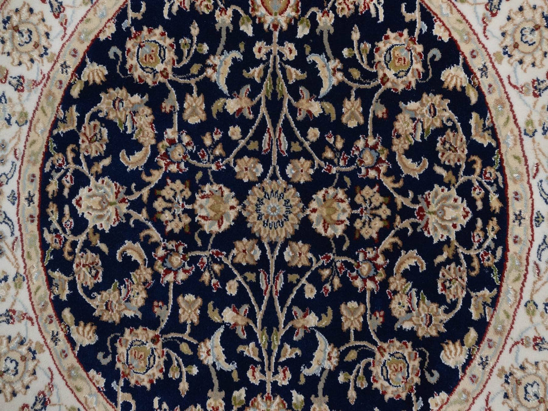 4'3" x 4'4" New Hand Knotted Blue Wool & Silk Round Oriental Rug - MOA10292544