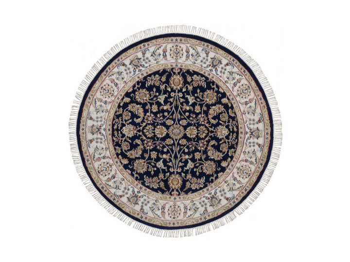 4'3" x 4'3" New Hand Knotted Blue Wool & Silk Round Oriental Rug - MOA10292545