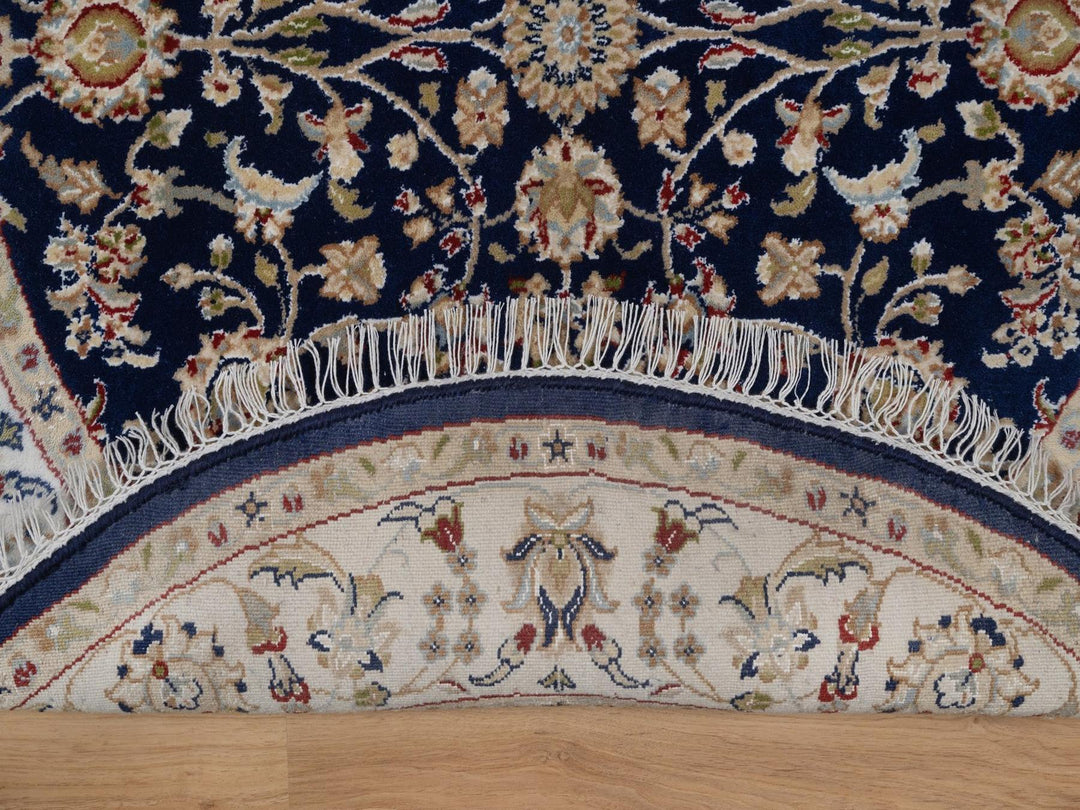 4'3" x 4'3" New Hand Knotted Blue Wool & Silk Round Oriental Rug - MOA10292545