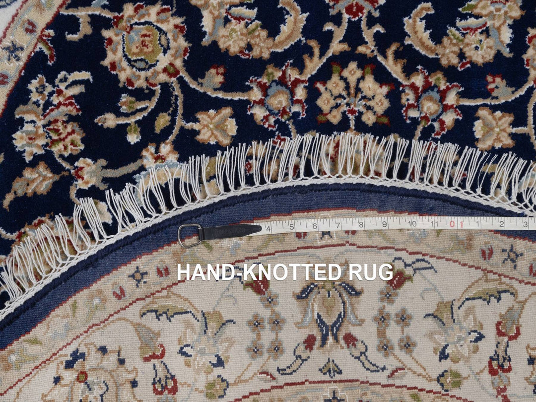 4'3" x 4'3" New Hand Knotted Blue Wool & Silk Round Oriental Rug - MOA10292545