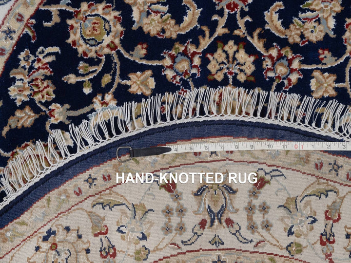 4'3" x 4'3" New Hand Knotted Blue Wool & Silk Round Oriental Rug - MOA10292545