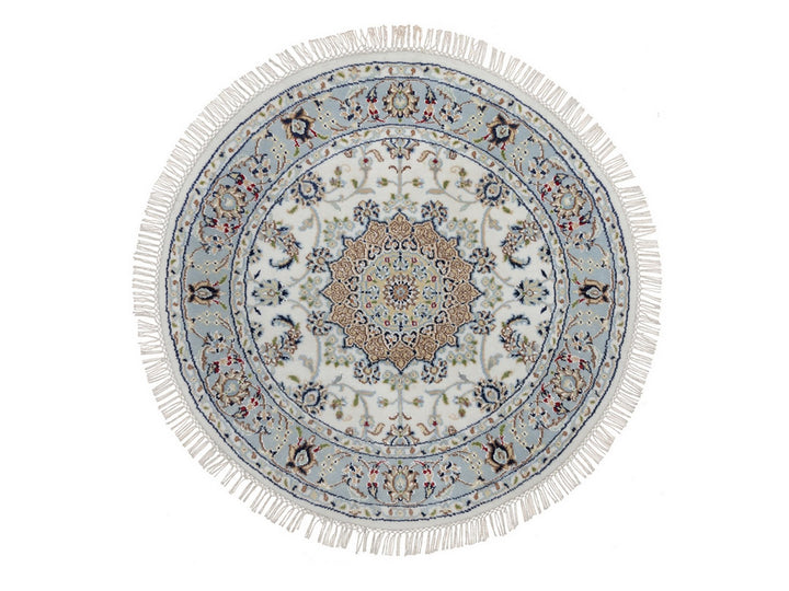 3'3" x 3'3" New Hand Knotted Ivory Wool & Silk Round Oriental Rug - MOA10292546
