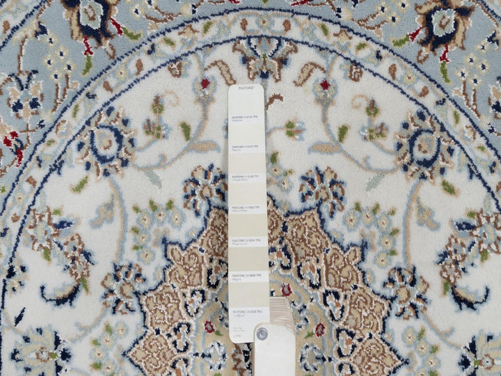 3'3" x 3'3" New Hand Knotted Ivory Wool & Silk Round Oriental Rug - MOA10292546
