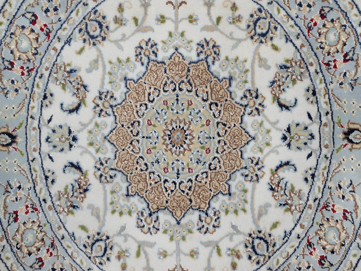 3'3" x 3'3" New Hand Knotted Ivory Wool & Silk Round Oriental Rug - MOA10292546
