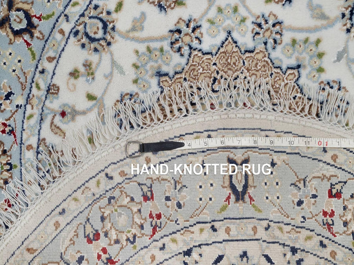 3'3" x 3'3" New Hand Knotted Ivory Wool & Silk Round Oriental Rug - MOA10292546