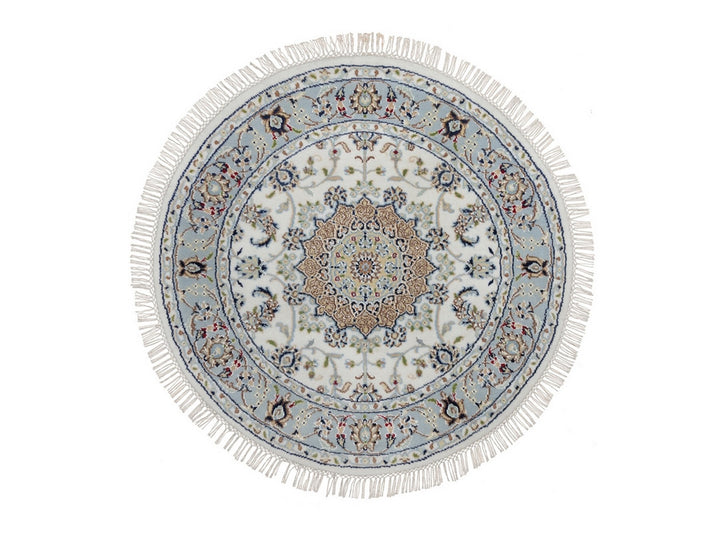 3'2" x 3'2" New Hand Knotted Ivory Wool & Silk Round Oriental Rug - MOA10292547
