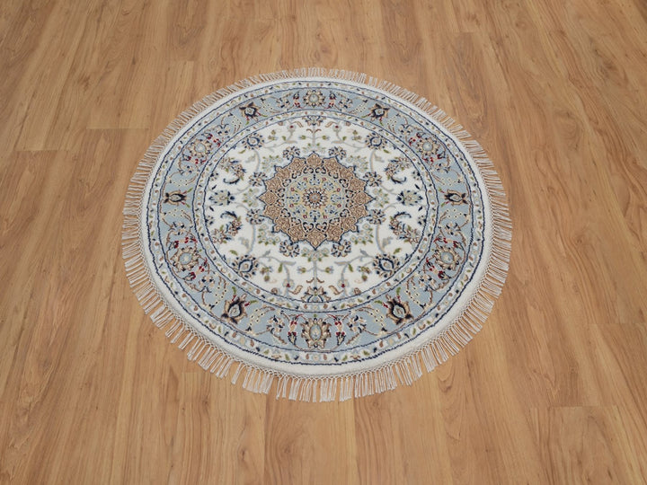 3'2" x 3'2" New Hand Knotted Ivory Wool & Silk Round Oriental Rug - MOA10292547