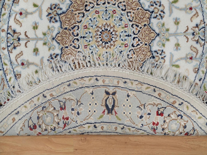 3'2" x 3'2" New Hand Knotted Ivory Wool & Silk Round Oriental Rug - MOA10292547