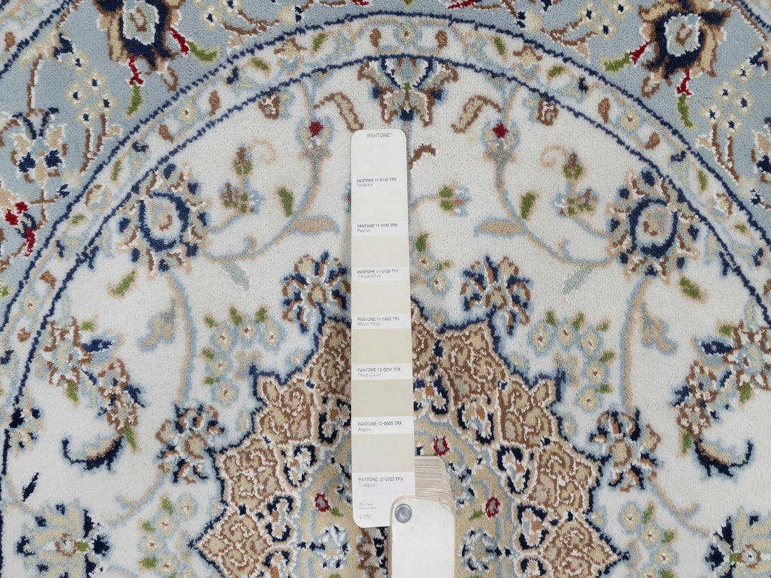 3'2" x 3'2" New Hand Knotted Ivory Wool & Silk Round Oriental Rug - MOA10292547