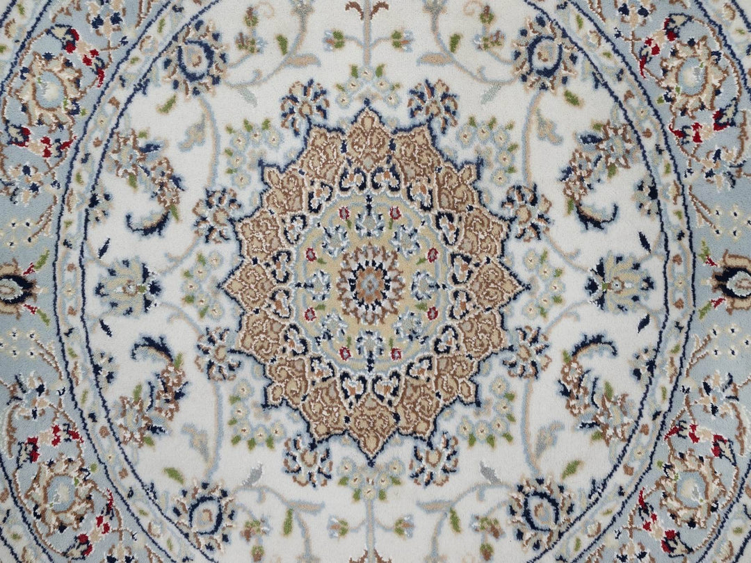 3'2" x 3'2" New Hand Knotted Ivory Wool & Silk Round Oriental Rug - MOA10292547