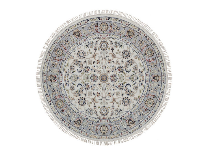 4'1" x 4'1" New Hand Knotted Ivory Wool & Silk Round Oriental Rug - MOA10292548