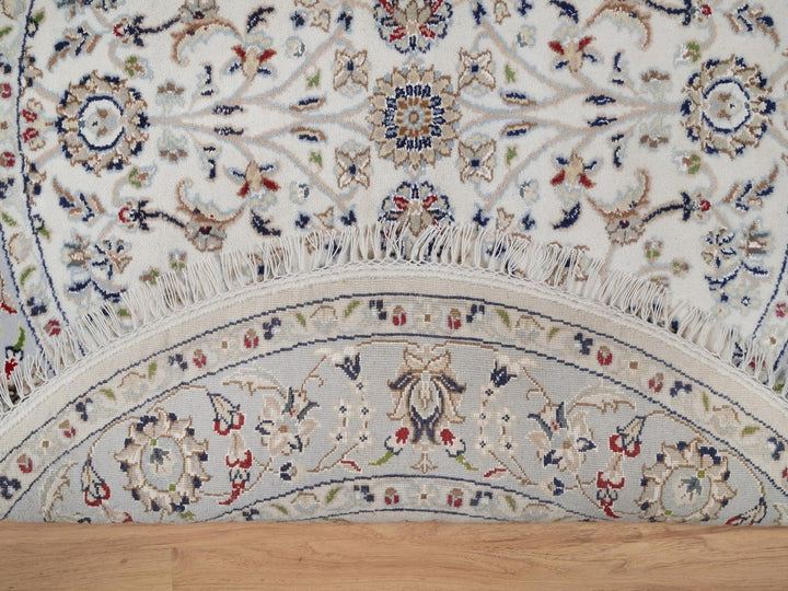 4'1" x 4'1" New Hand Knotted Ivory Wool & Silk Round Oriental Rug - MOA10292548