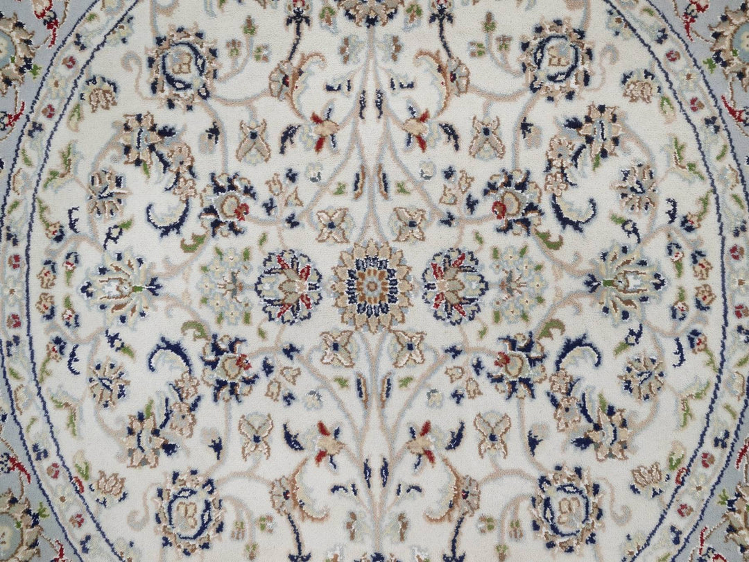 4'1" x 4'1" New Hand Knotted Ivory Wool & Silk Round Oriental Rug - MOA10292548