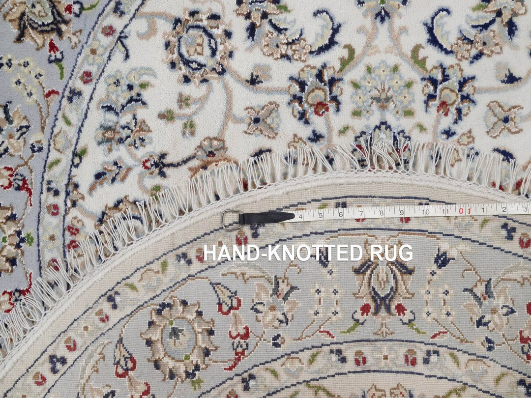 4'1" x 4'1" New Hand Knotted Ivory Wool & Silk Round Oriental Rug - MOA10292548